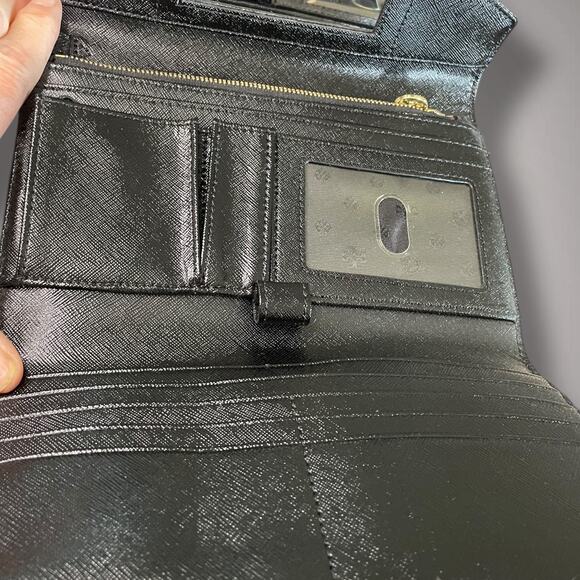 Like New TORY BURCH Black Saffiano Leather Robinson Envelope Wristlet Clutch - Picture 12 of 14